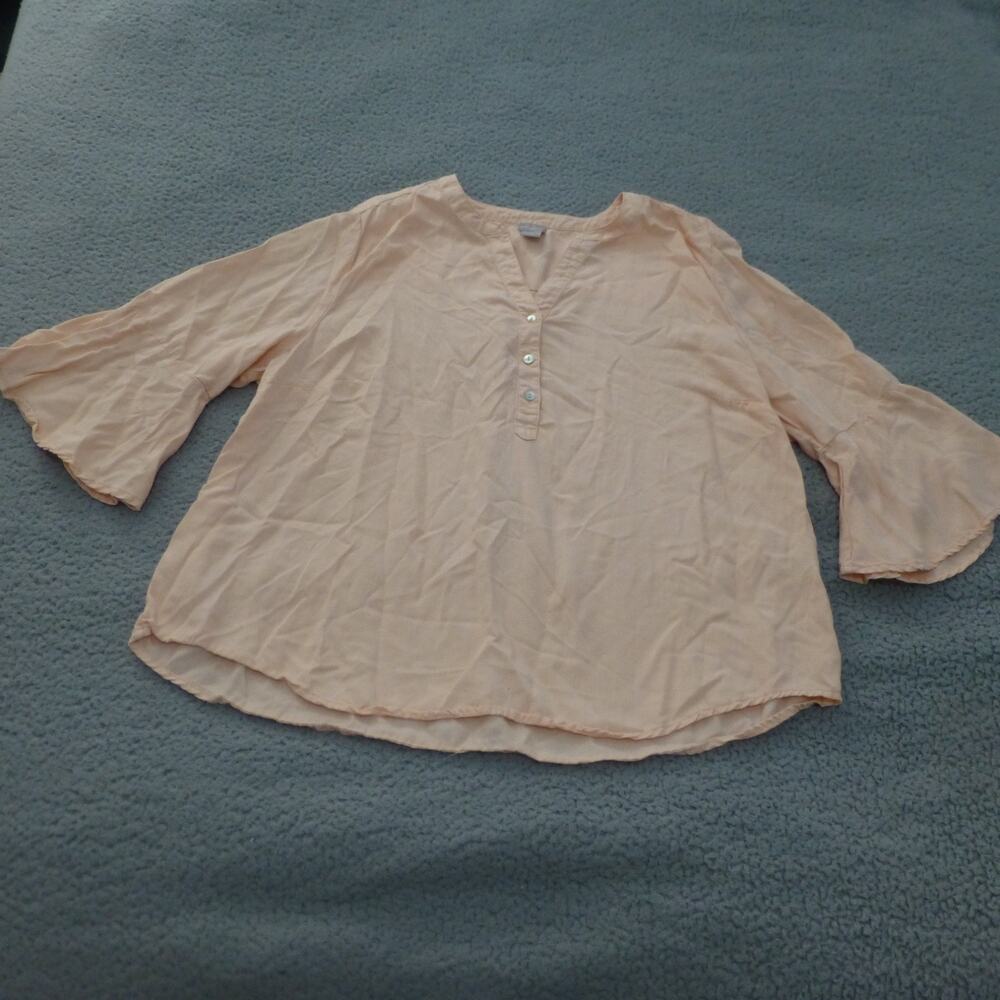 Chicos Shirt Womens 4 Blouse 3/4 Sleeve Peach Bell Sleeve V Neck Casual